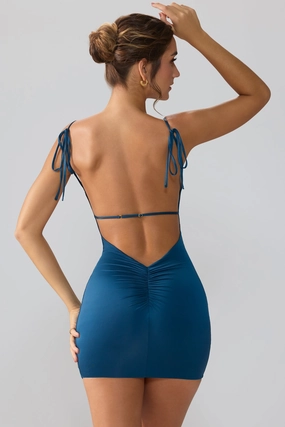 Slinky Jersey Open Back Mini Dress in Midnight Blue Dresses - lace dresses best price