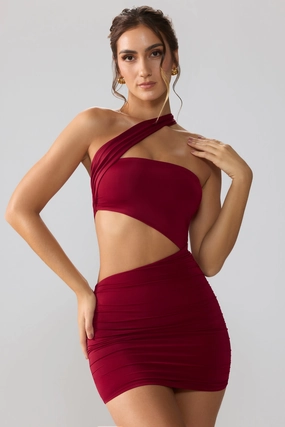 Slinky Jersey Ruched Cut Out Mini Dress in Ruby Dresses - lace dresses best price