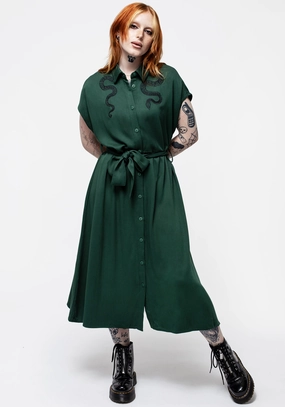 Slither Relaxed Midi Shirt Dress - Green Dresses Womens - beach dresses cheap