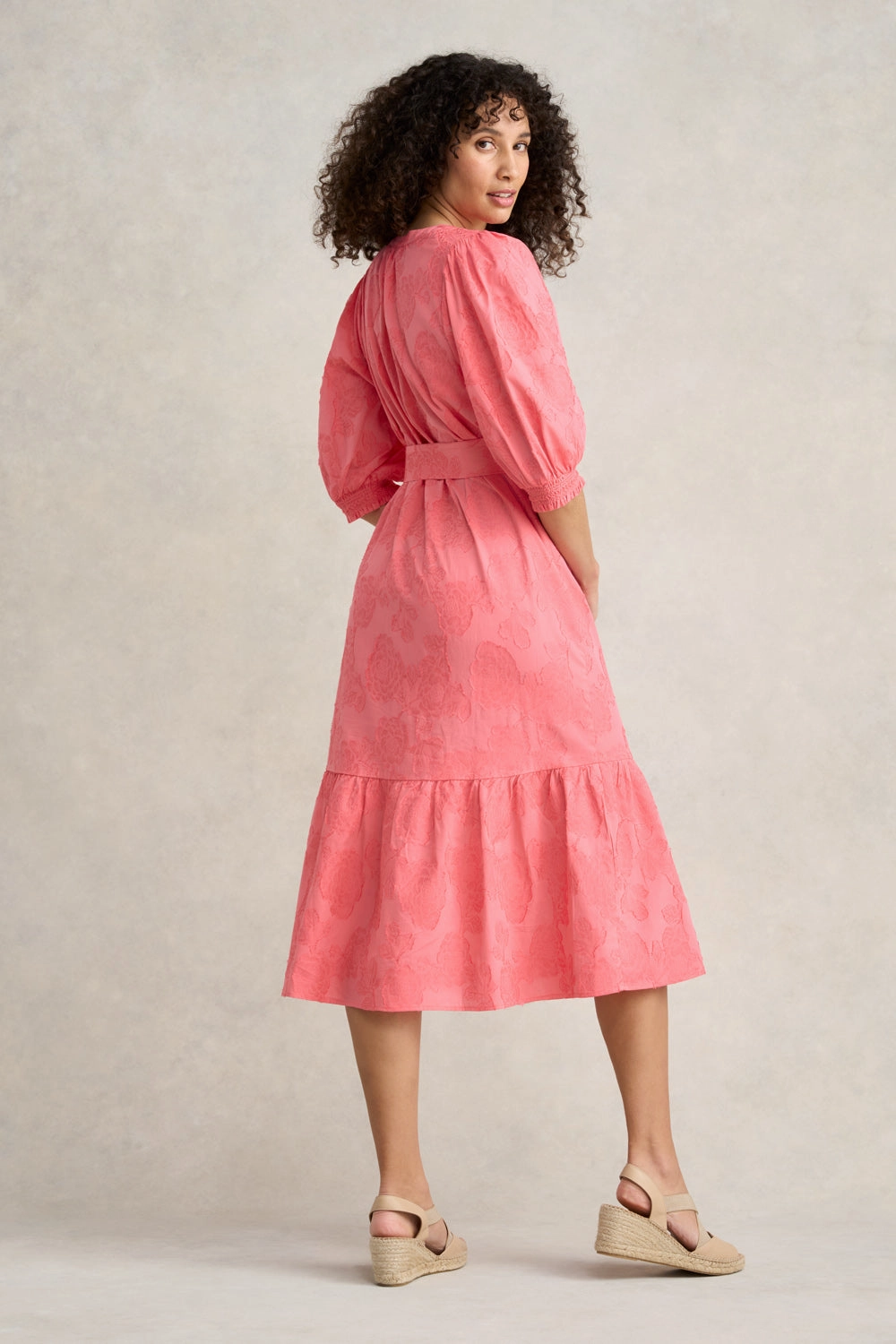 Smock Detail Cotton Dress - Guava