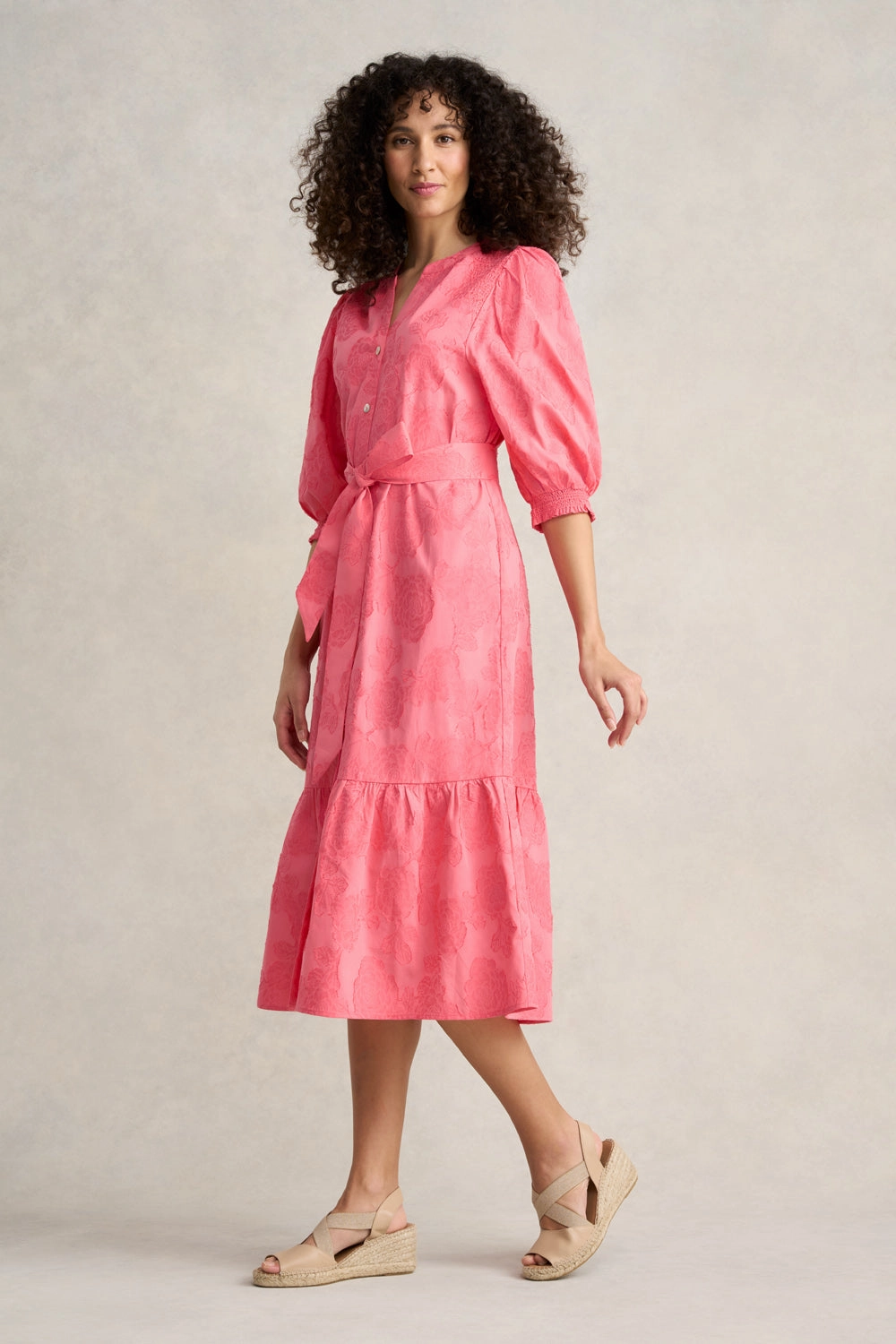 Smock Detail Cotton Dress - Guava