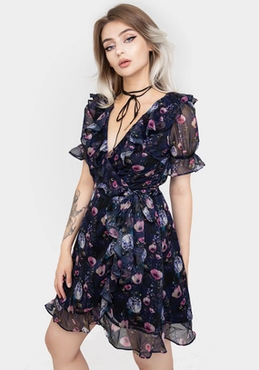 Socordia Floral Moon Chiffon Frill Wrap Mini Dress Dresses Womens - summer dresses discount