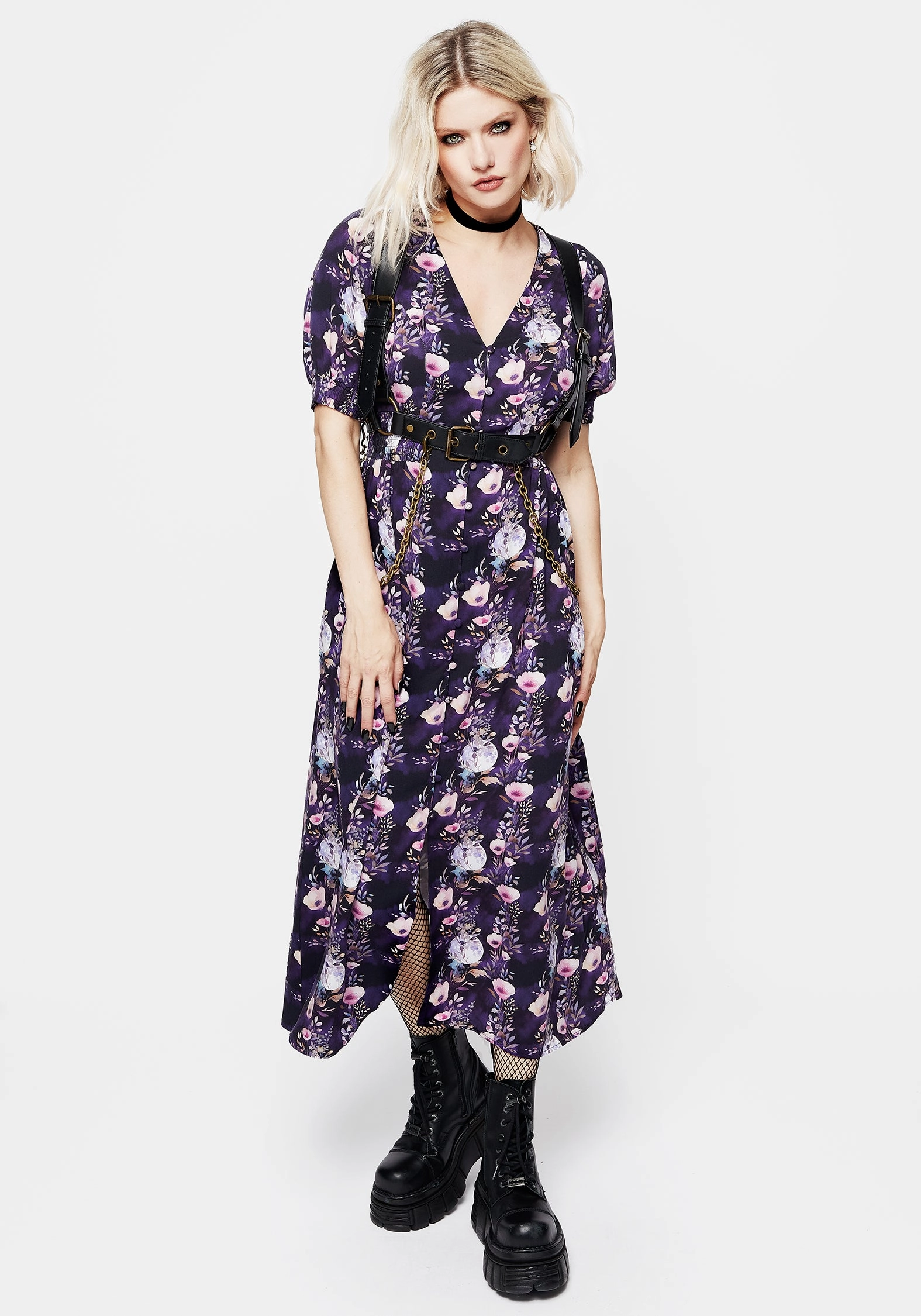 Socordia Floral Moon Ruched Waist Midaxi Dress