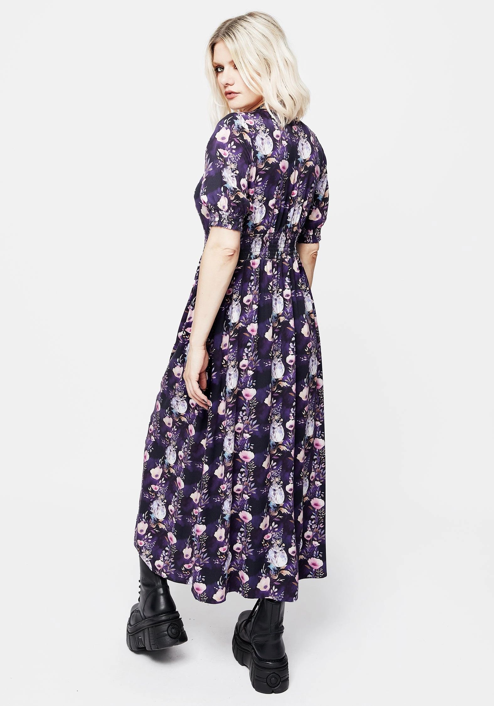 Socordia Floral Moon Ruched Waist Midaxi Dress