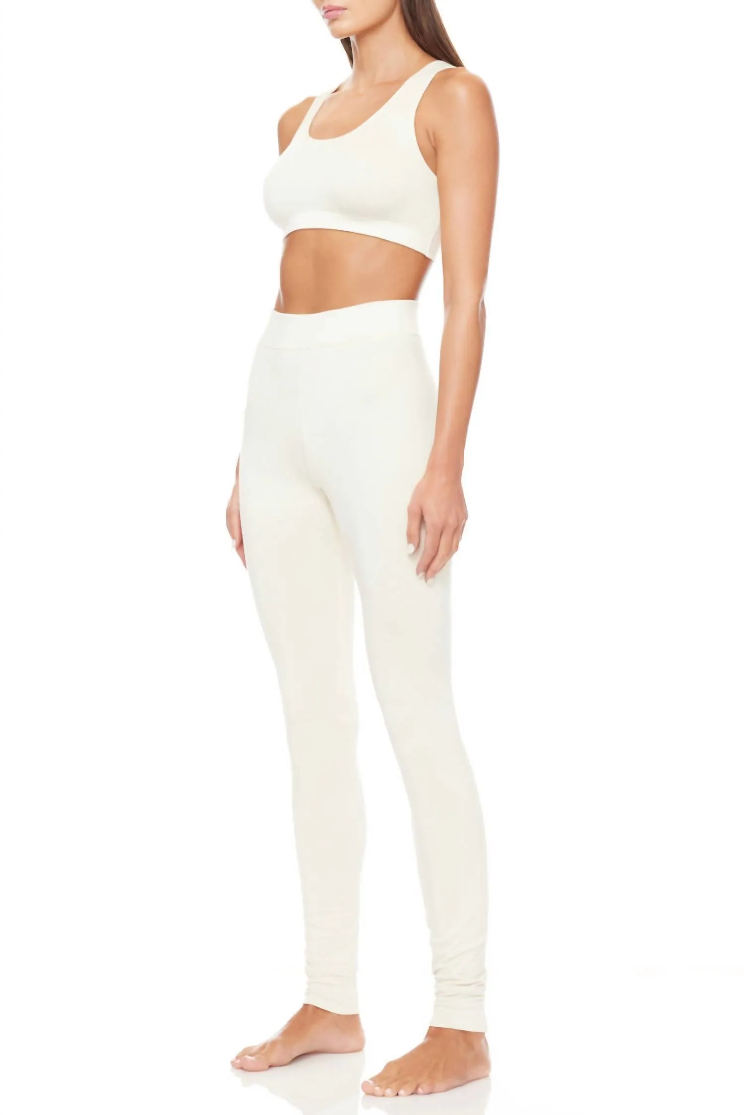 Soft Jersey High Rise Leggings In Cream