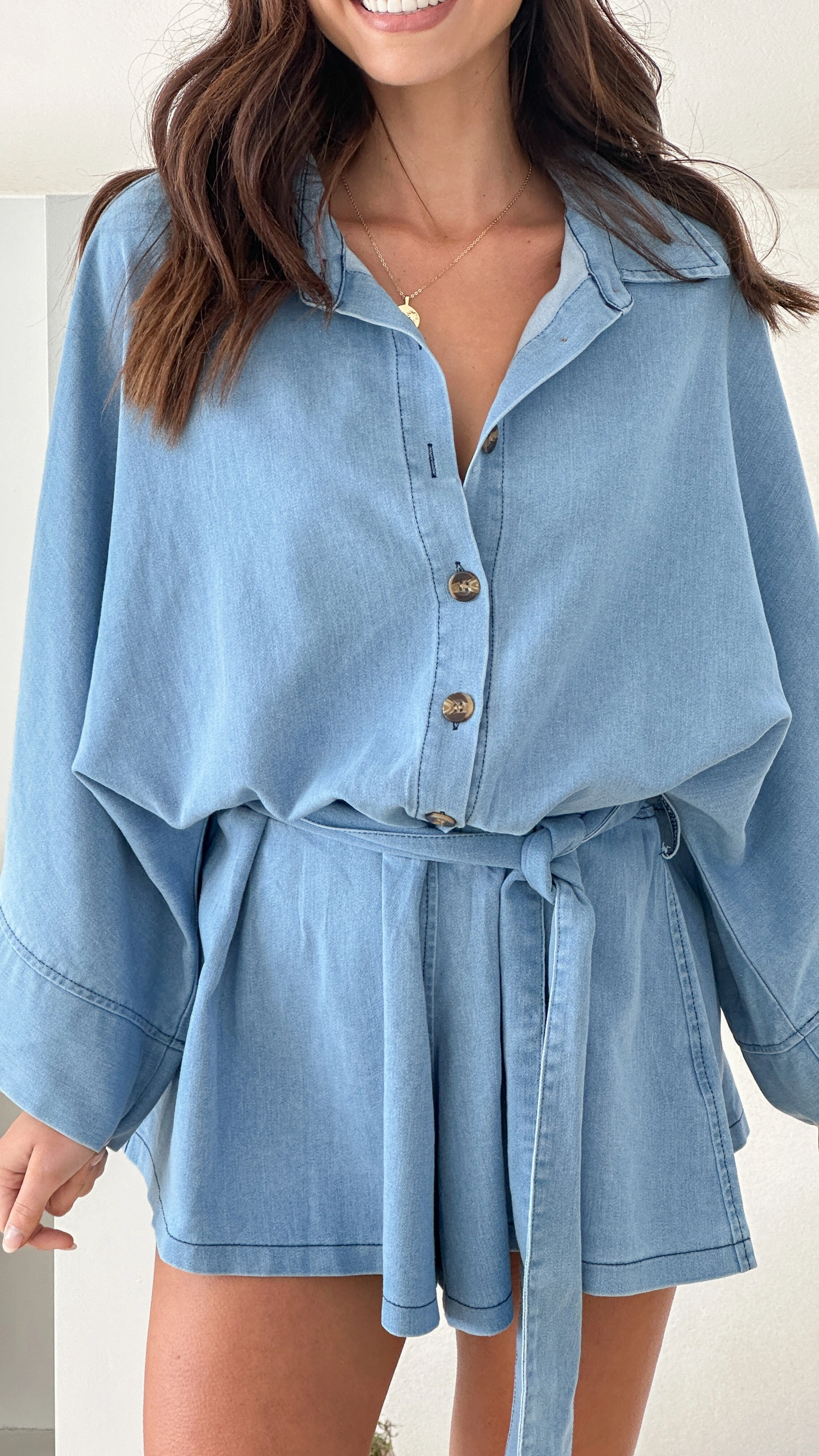 Sophia Playsuit - Mid Blue Denim