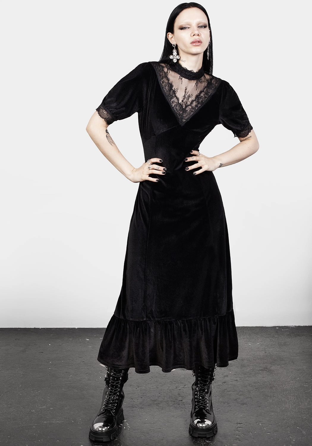 Sorrow Velour Lace Detail Midaxi Dress Dresses Womens - beach dresses cheap