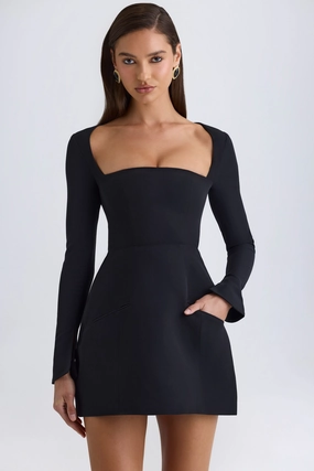Square-Neck Structured Tulip Mini Dress in Black Dresses - sundresses outlet