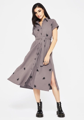 Stag Beetle Embroidered Midi Shirt Dress Dresses Womens - summer dresses discount