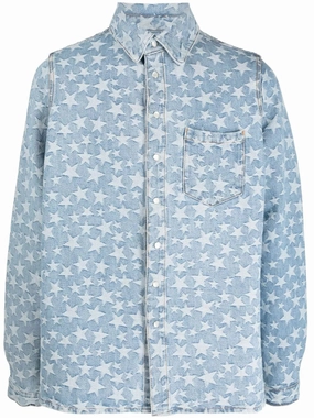 Star-Pattern Cotton Denim Shirt mens polos clearance