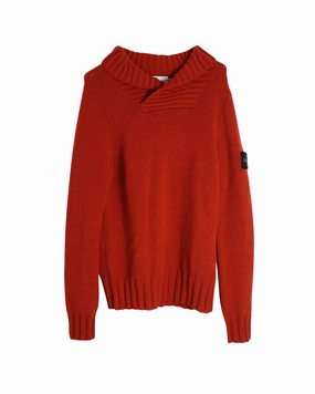 Stone Island Shawl Collar Sweater in Red Wool chunky knit discount