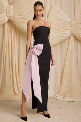 Strapless Bow-Detail Maxi Dress in Black Dresses - sundresses outlet