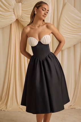 Strapless Corset Midi Dress in Black Dresses - sundresses outlet
