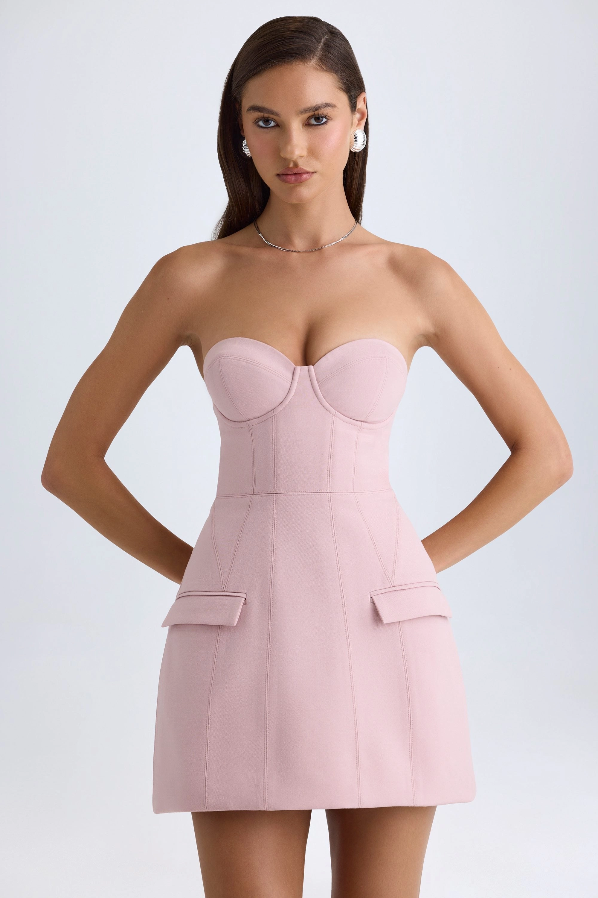 Strapless Structured Tulip Mini Dress in Pink Mauve Dresses - wrap dresses discount