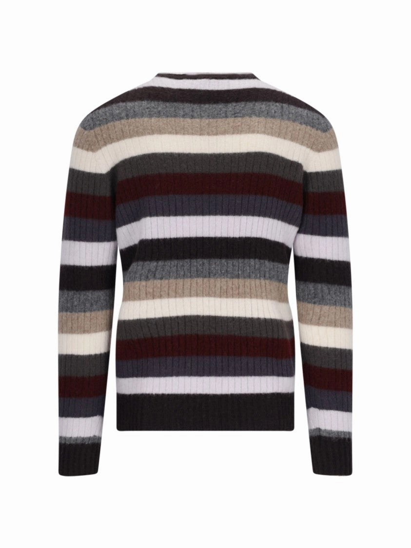 Striped Sweater In Multicolor Wool Ribbed Design Striped