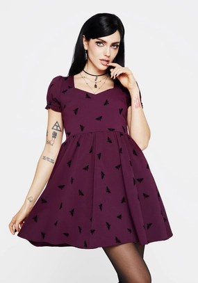 Styx Moth Flocked Velour Print Mini Dress Dresses Womens - wedding guest outfits