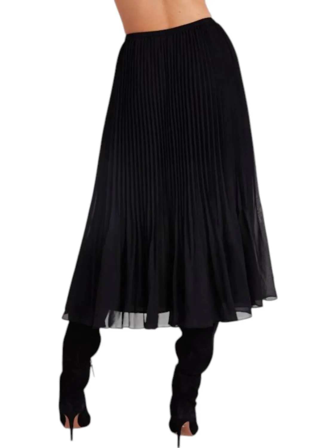 Sunburst Pleated Chiffon Skirt In Black