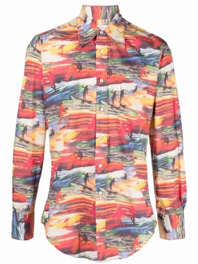 Sunset-Print Cotton Shirt mens polos clearance