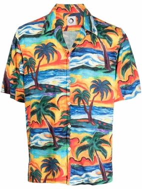 Sunset-Print Ecovero Shirt mens polos clearance