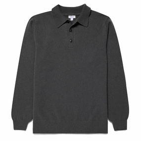 Sunspel Lambswool Polo Drill Green mens t-shirts outlet