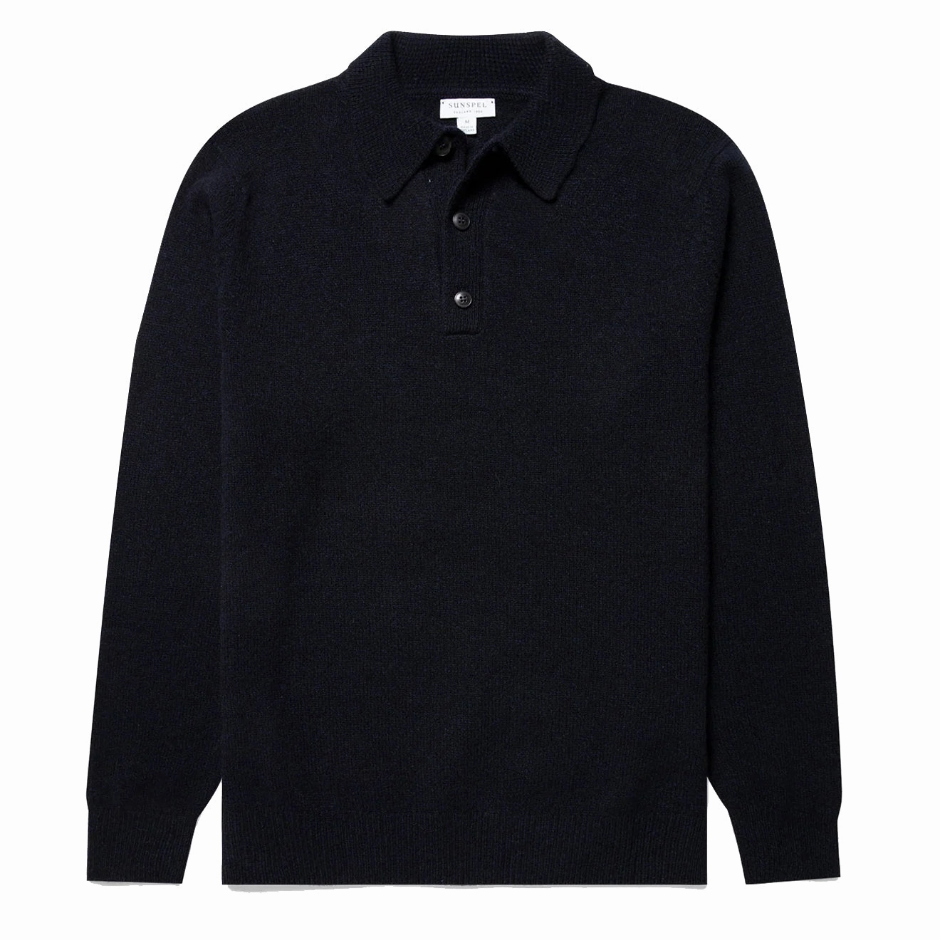 Sunspel Lambswool Polo Shirt Dark Navy Mouline mens t-shirts outlet