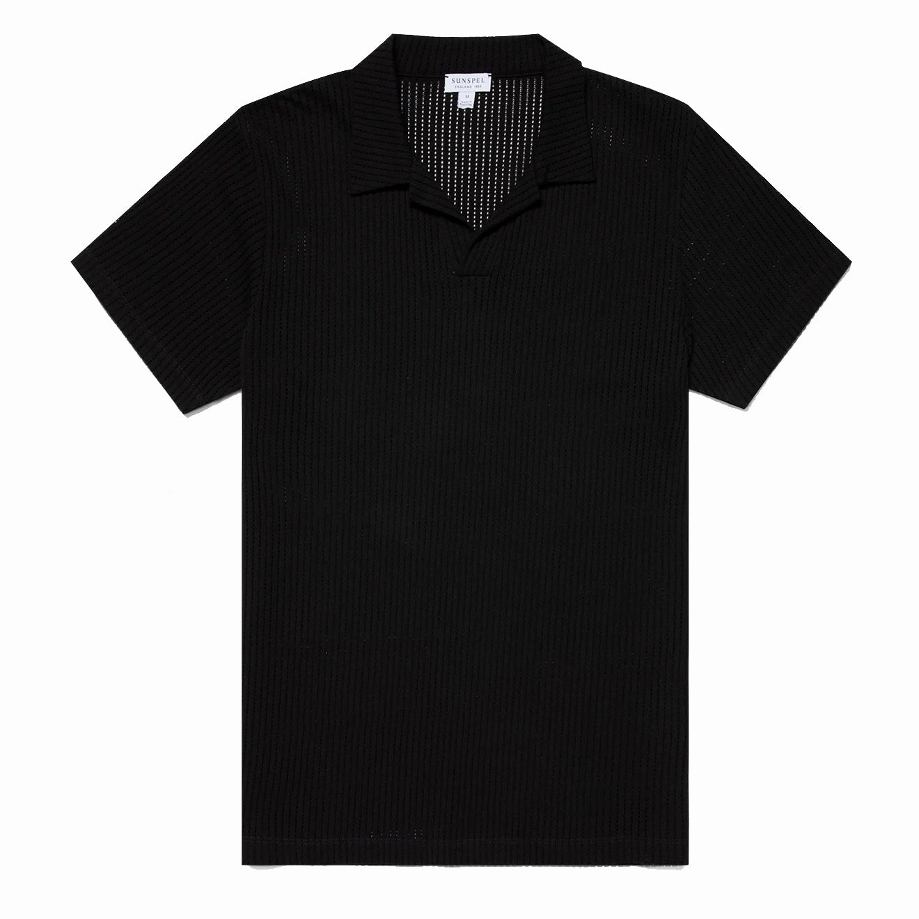 Sunspel Linear Mesh Polo Shirt Black mens t-shirts outlet