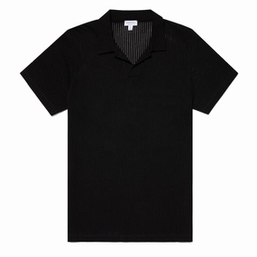 Sunspel Linear Mesh Polo Shirt Black mens t-shirts outlet