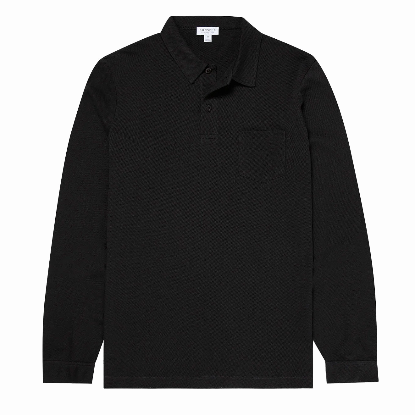 Sunspel Long Sleeve Riviera Polo Black mens t-shirts outlet