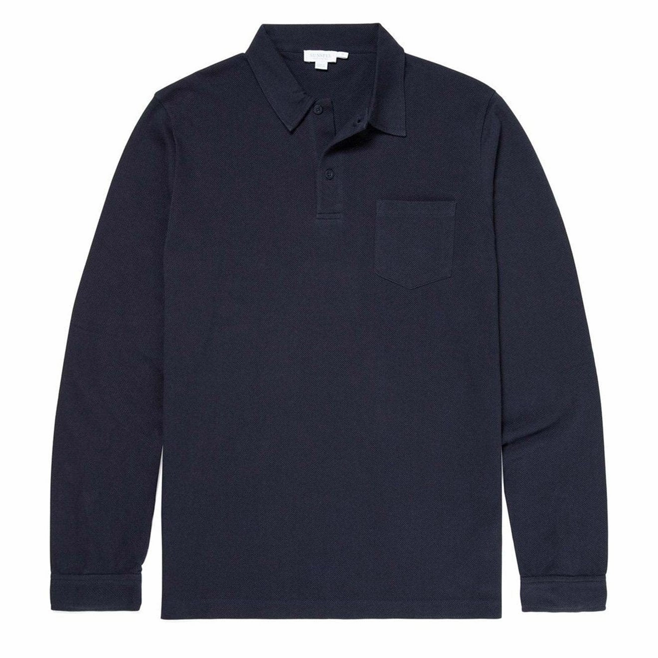 Sunspel Long Sleeved Riviera Polo Navy mens t-shirts outlet