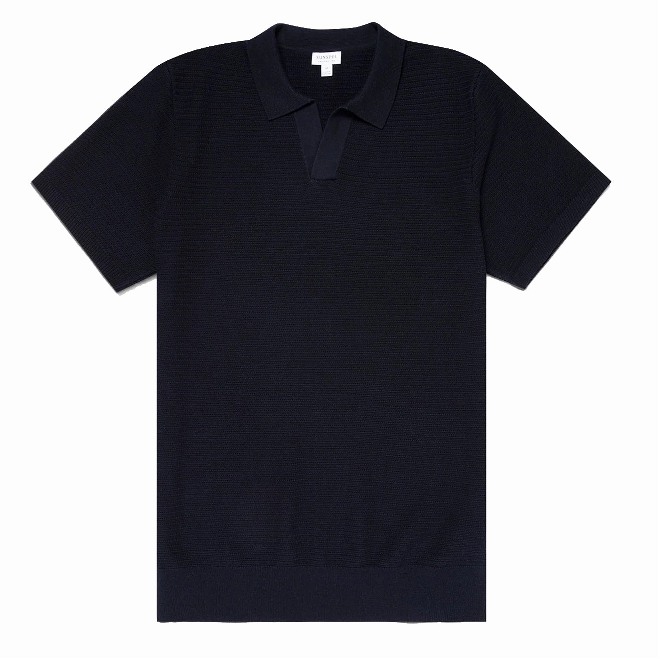 Sunspel Open Textured Polo Shirt Navy mens t-shirts outlet