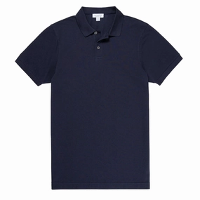 Sunspel Pique Polo Shirt Navy mens t-shirts outlet