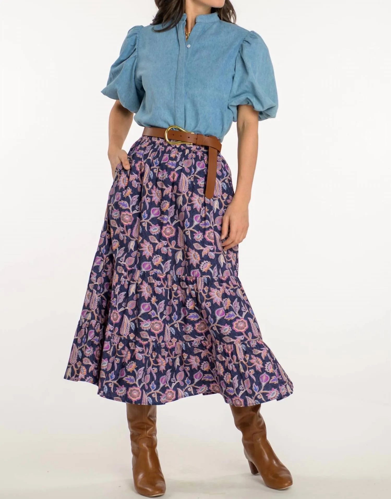 Surrey Skirt In Navy Cactus Floral