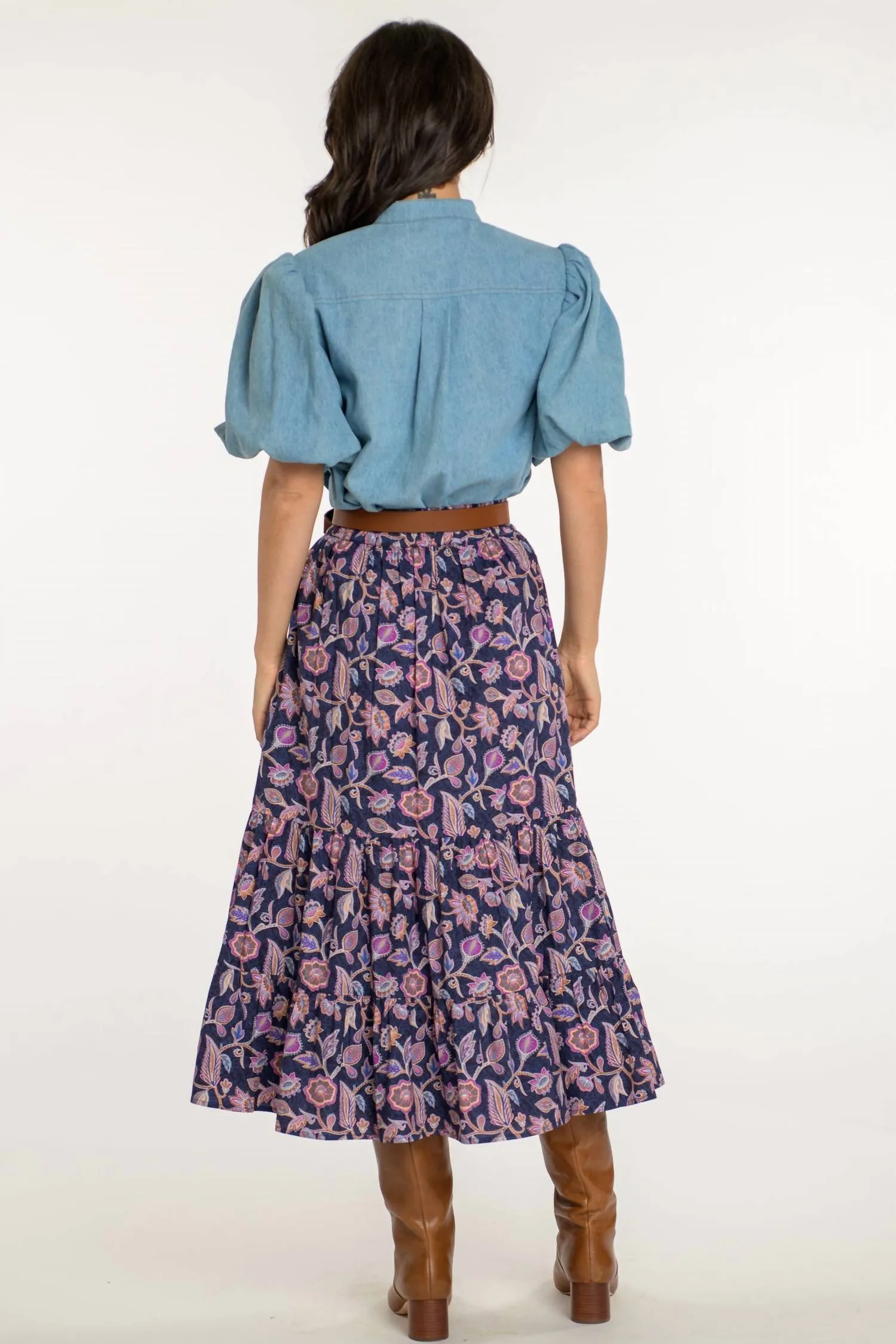 Surrey Skirt In Navy Cactus Floral