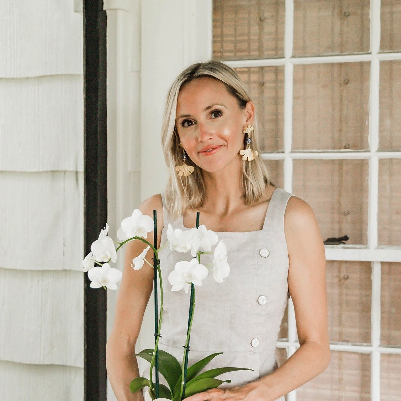 Susan Shaw Blue & White Ginkgo Earrings