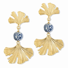 Susan Shaw Blue & White Ginkgo Earrings summer dresses best deals