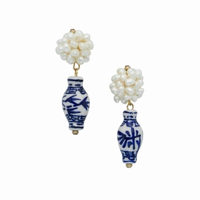 Susan Shaw Blue & White Pearl Cluster Earrings summer dresses best deals