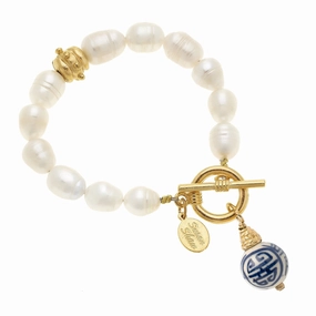 Susan Shaw Blue & White Pearl Toggle Bracelet summer dresses best deals