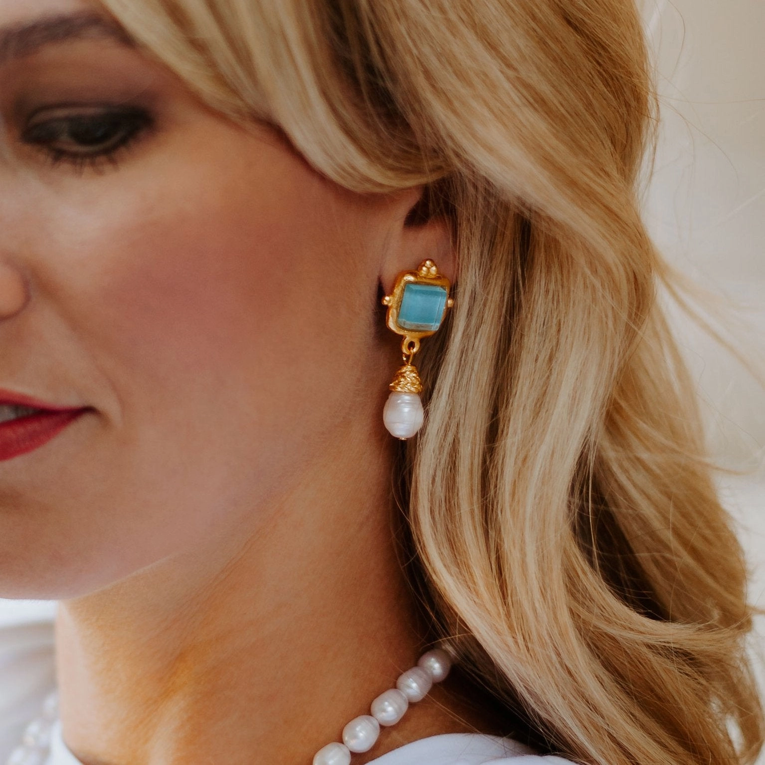 Susan Shaw Charlotte Mini Drop Earrings in Parisian Blue