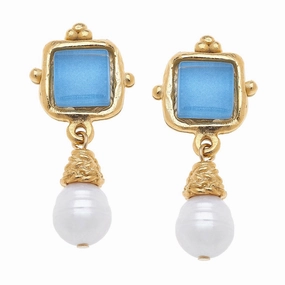Susan Shaw Charlotte Mini Drop Earrings in Parisian Blue summer dresses best deals