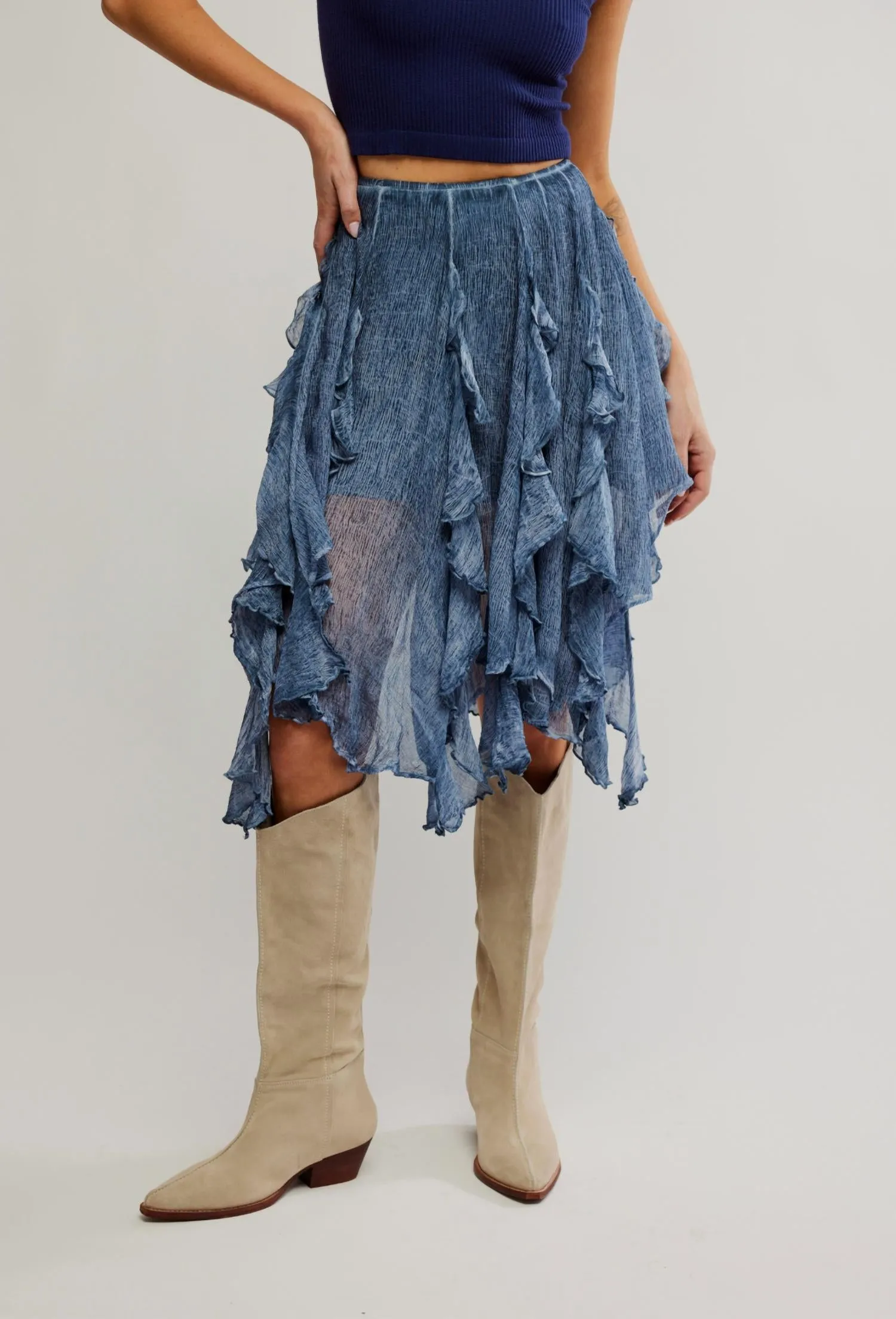 Susanna Knee-Length Midi Skirt In Dark Denim
