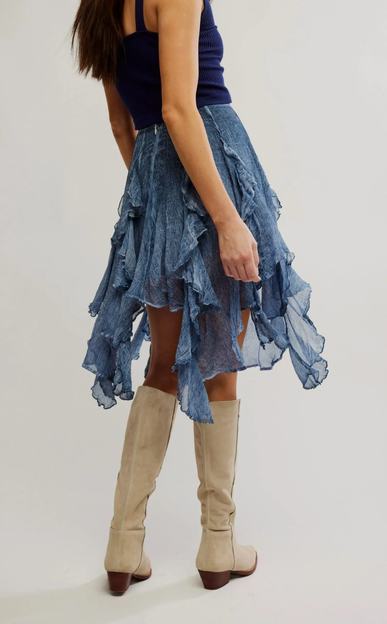 Susanna Knee-Length Midi Skirt In Dark Denim