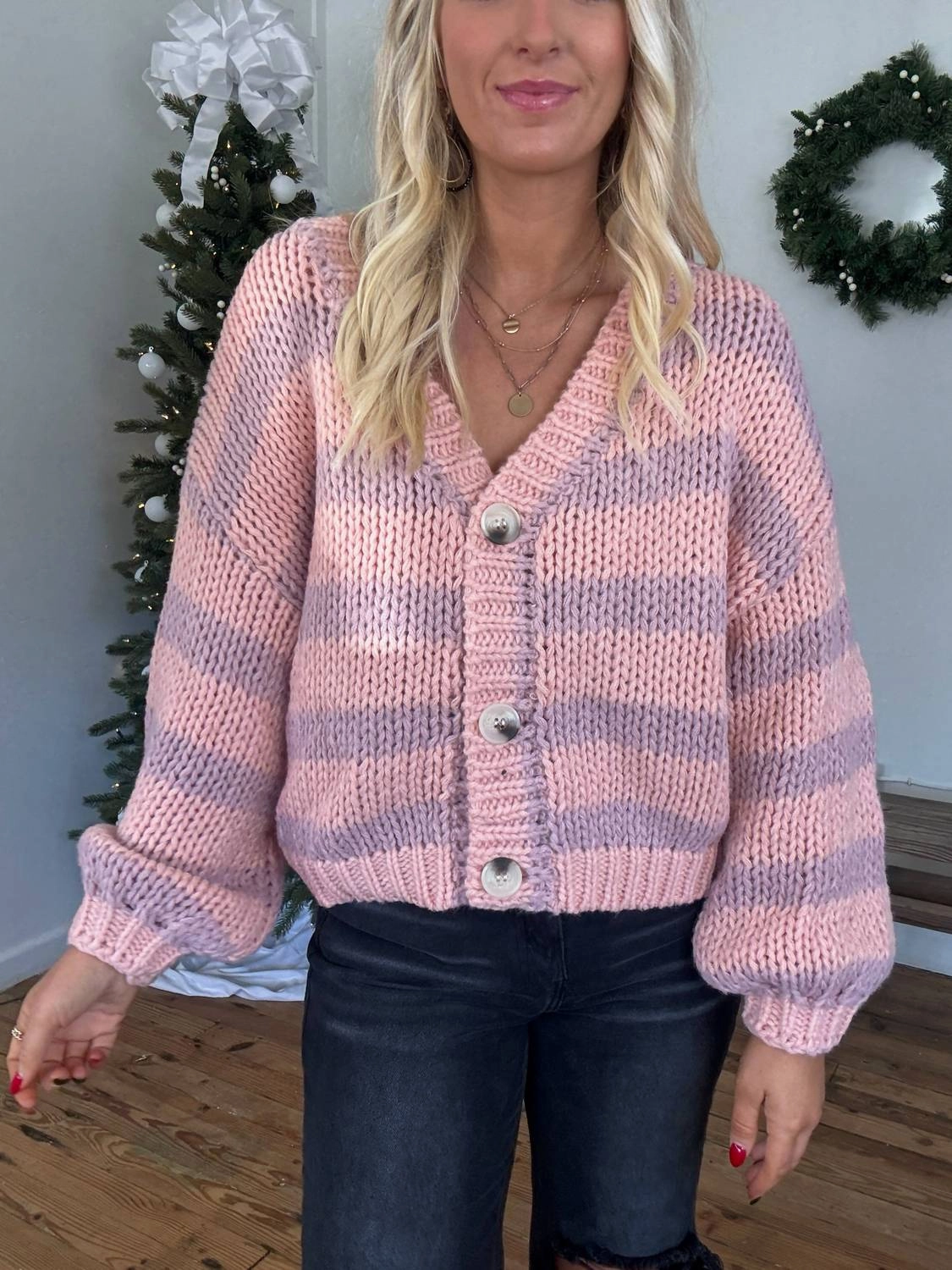 Sweet Stripes Cardigan In Pink