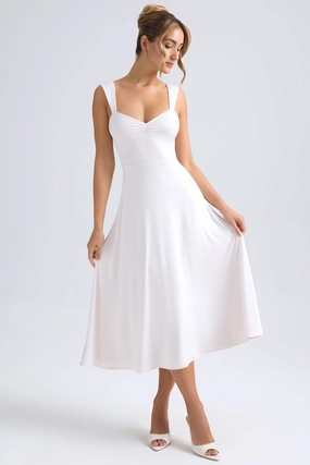 Sweetheart-Neck Ruched Midaxi Dress in Ivory Dresses - sundresses outlet