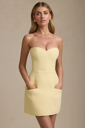 Sweetheart-Neck Strapless Structured Mini Dress in Pastel Yellow Dresses - lace dresses best price