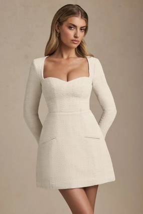 Sweetheart-Neck Structured Mini Dress in Ivory Dresses - sundresses outlet