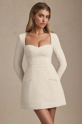 Sweetheart-Neck Structured Mini Dress in Ivory Dresses - lace dresses best price