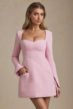 Sweetheart-Neck Structured Mini Dress in Soft Pink Dresses - lace dresses best price