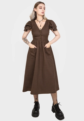 Sweetspire Check Button Up Midi Dress Dresses Womens - wedding guest outfits