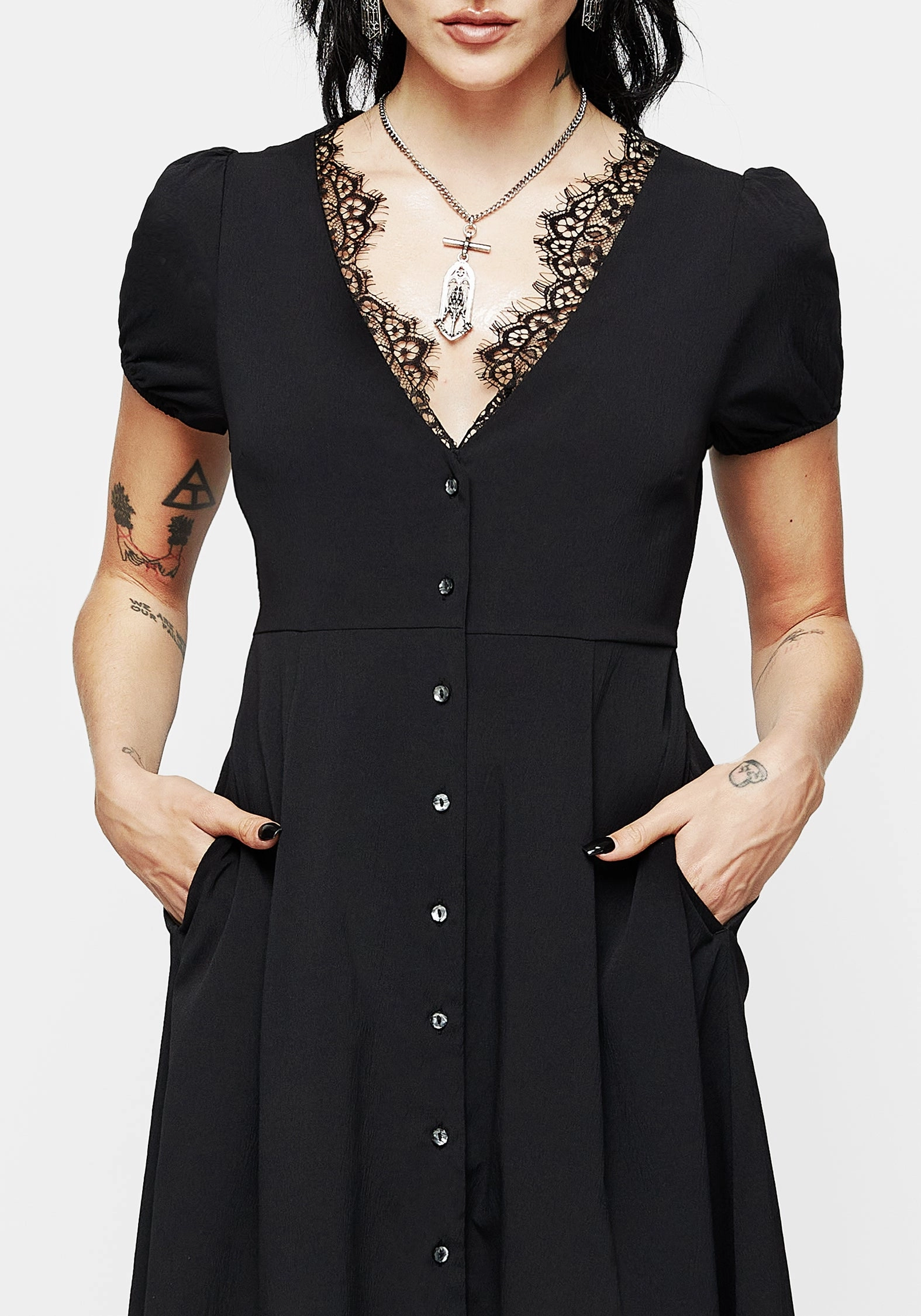 Taissa Floral Lace Button Up Midaxi Dress