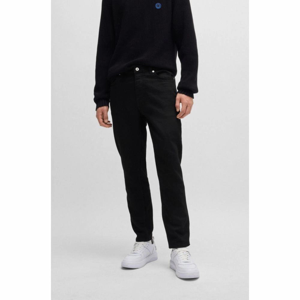 Tapered-fit jeans in black stretch denim